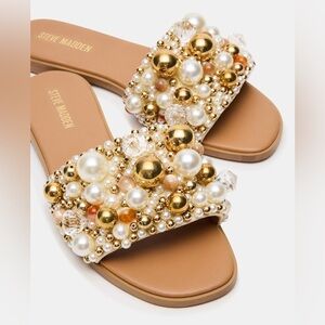 Steve Madden Pearl and Gold Embellished Sandals